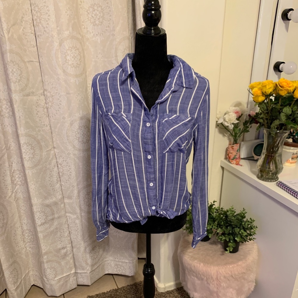Thread & Supply Blue/White Striped Button Down Top
